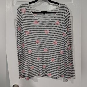 Lane Bryant Striped Black, White and Red Heart Long Sleeve Shirt in Size 18/20